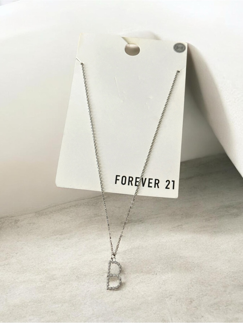 Forever 21 Silver Crystal 'B' Pendant Necklace